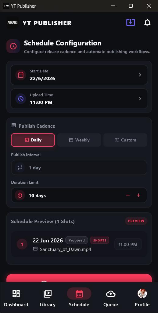 Schedule Configuration Screen