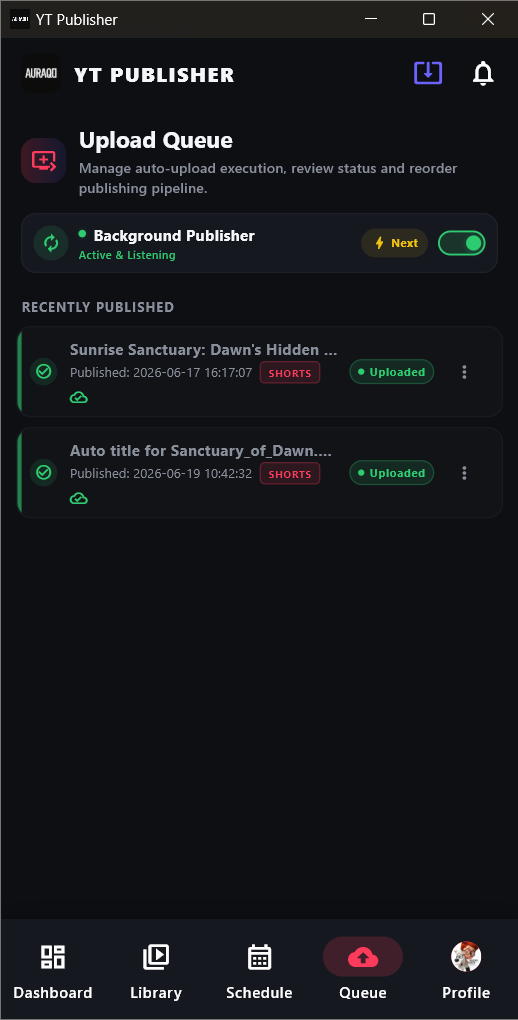 Upload Queue Screen