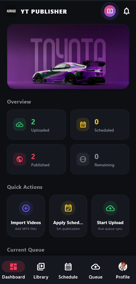 YT Publisher Dashboard Simulator Screenshot
